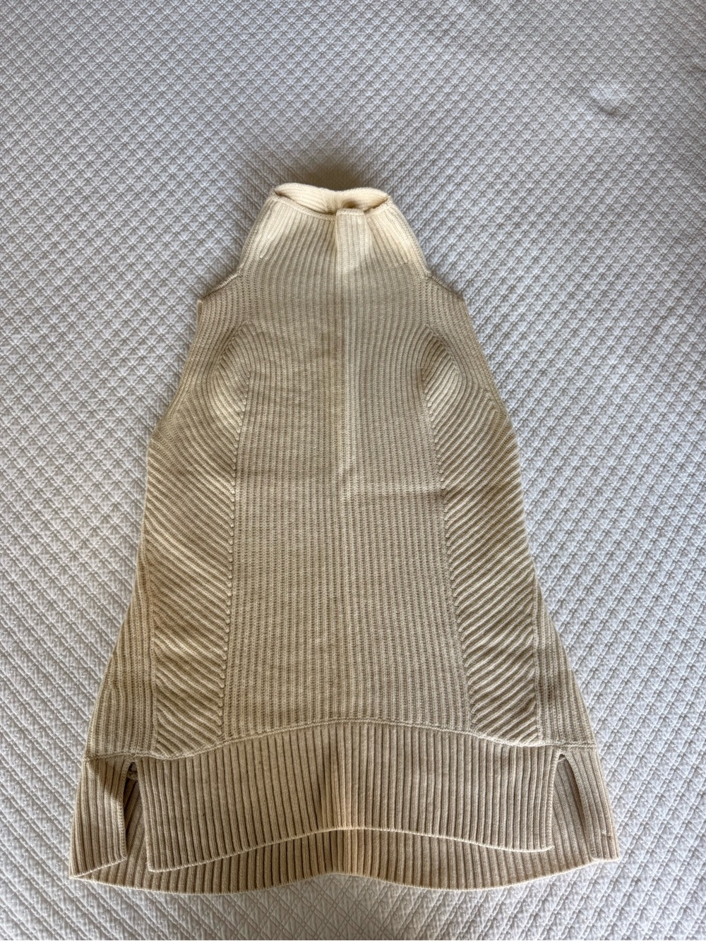 Vince Cream Ribbed Knit Turtleneck Sweater Sleeveless Top